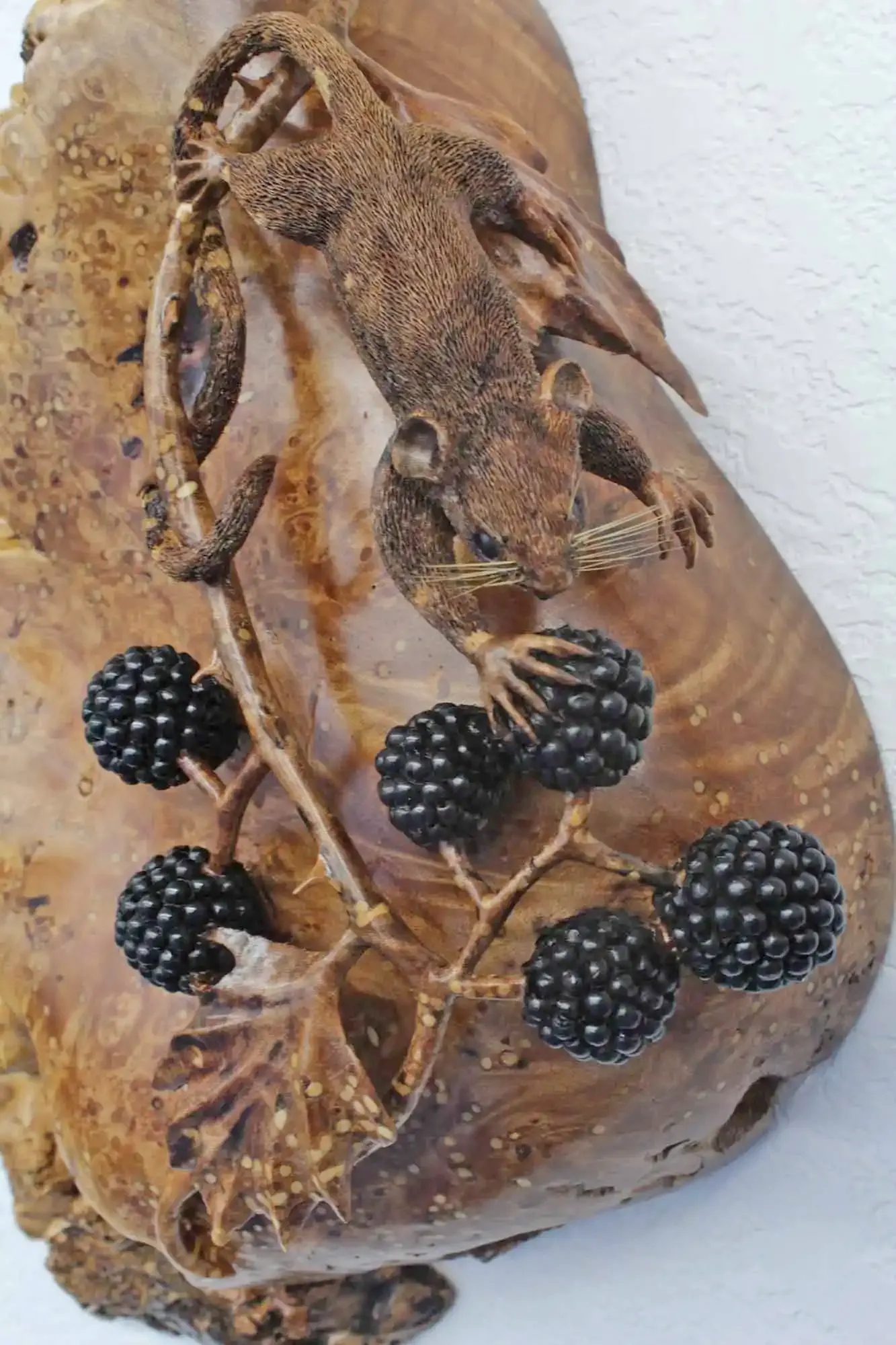 Mouse Blackberries woodcarving sculpture